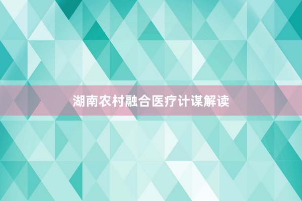 湖南农村融合医疗计谋解读